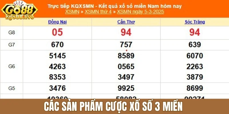 Các sản phẩm cược xổ số 3 miền