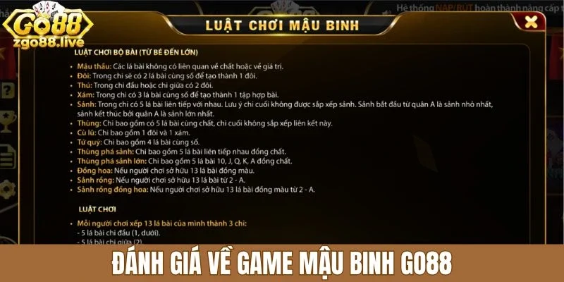 Đánh giá về game mậu binh Go88