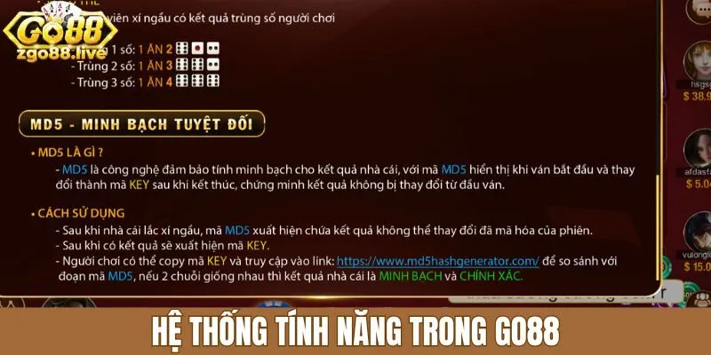 Hệ thống tính năng trong Go88