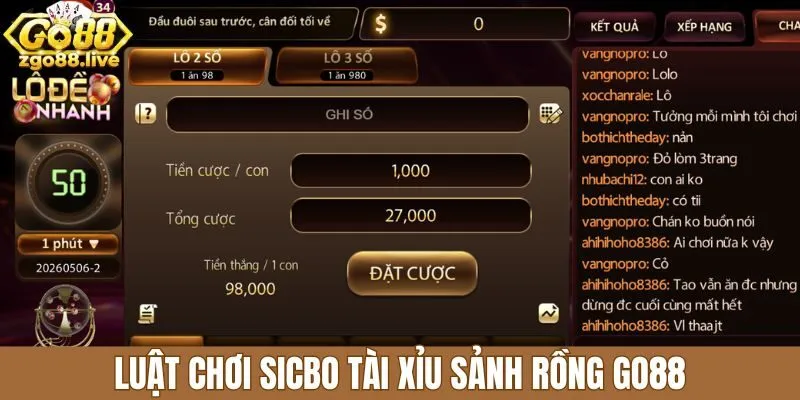 Luật chơi sicbo tài xỉu sảnh rồng Go88