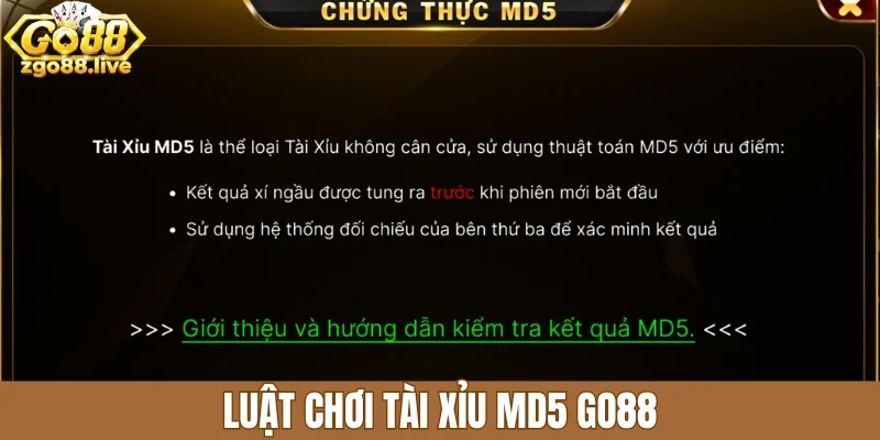 Luật chơi tài xỉu Md5 Go88
