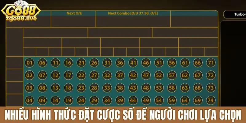 Nhiều hình thức đặt cược số để người chơi lựa chọn