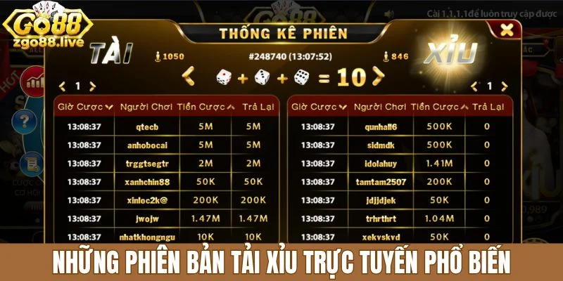 Những phiên bản tải xỉu trực tuyến phổ biến