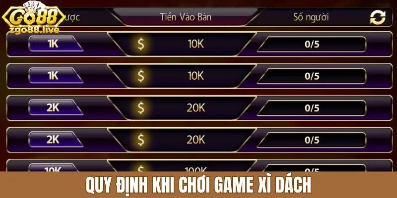 Quy định khi chơi game xì dách
