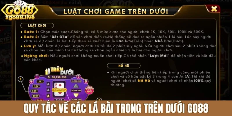 Quy tắc về các lá bài trong trên dưới Go88
