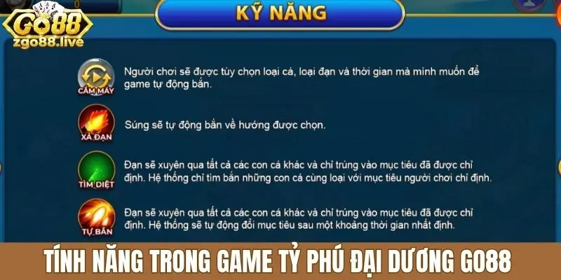 Tính năng trong game Tỷ phú đại dương Go88 