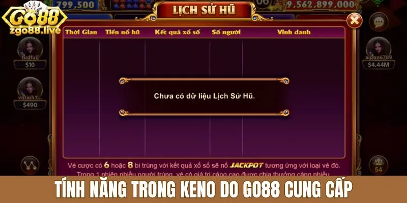 Tính năng trong keno do Go88 cung cấp