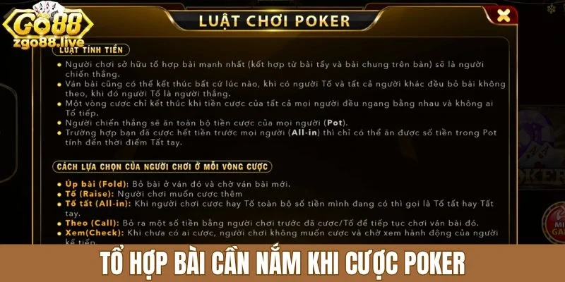 Tổ hợp bài cần nắm khi cược poker